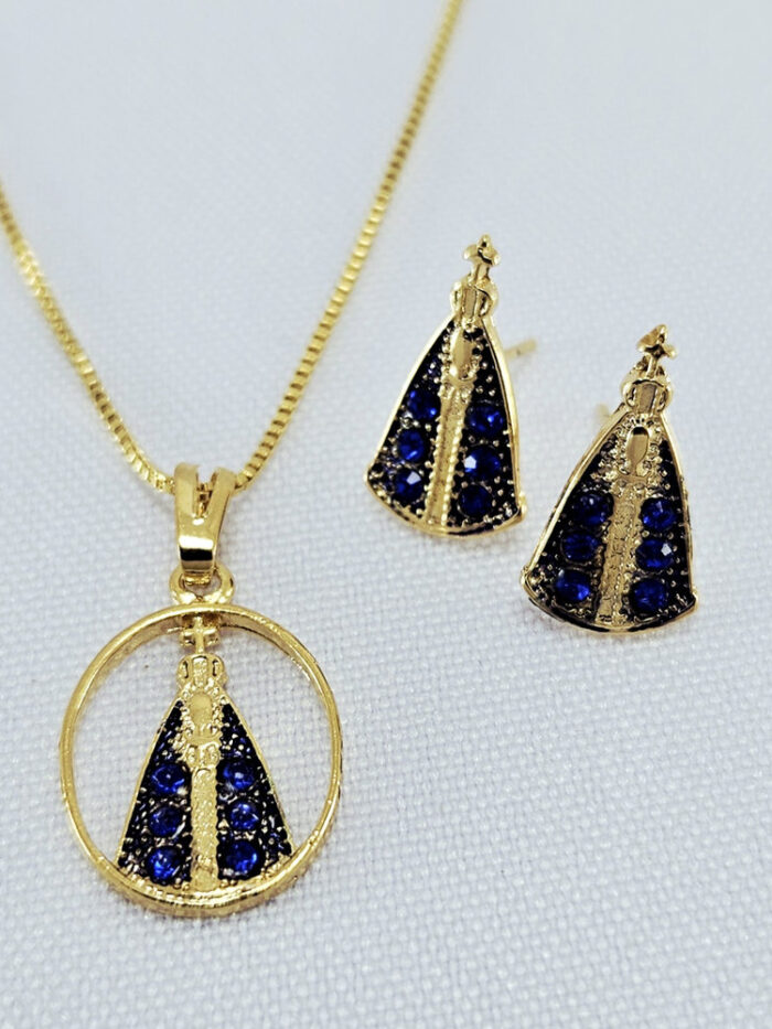 Conjunto N.S Aparecida com pedras azul