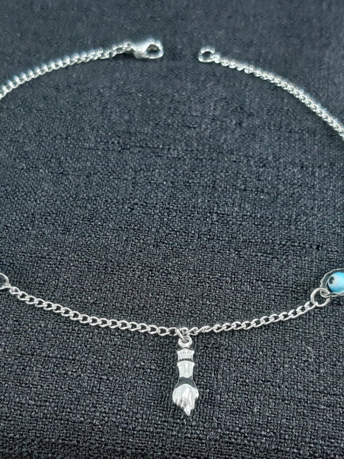 Tornozeleira  com olho grego pêndulo figa