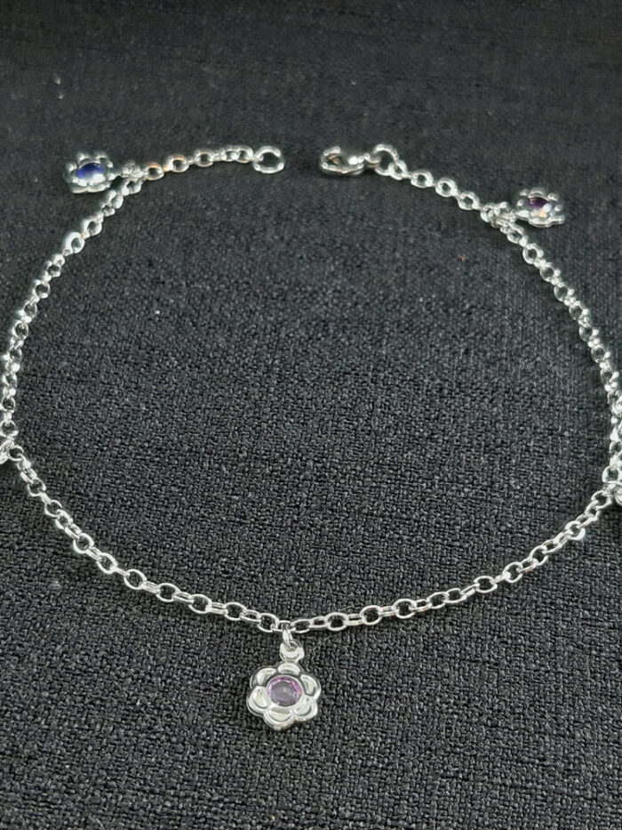 Tornozeleira flores com pedras colorida