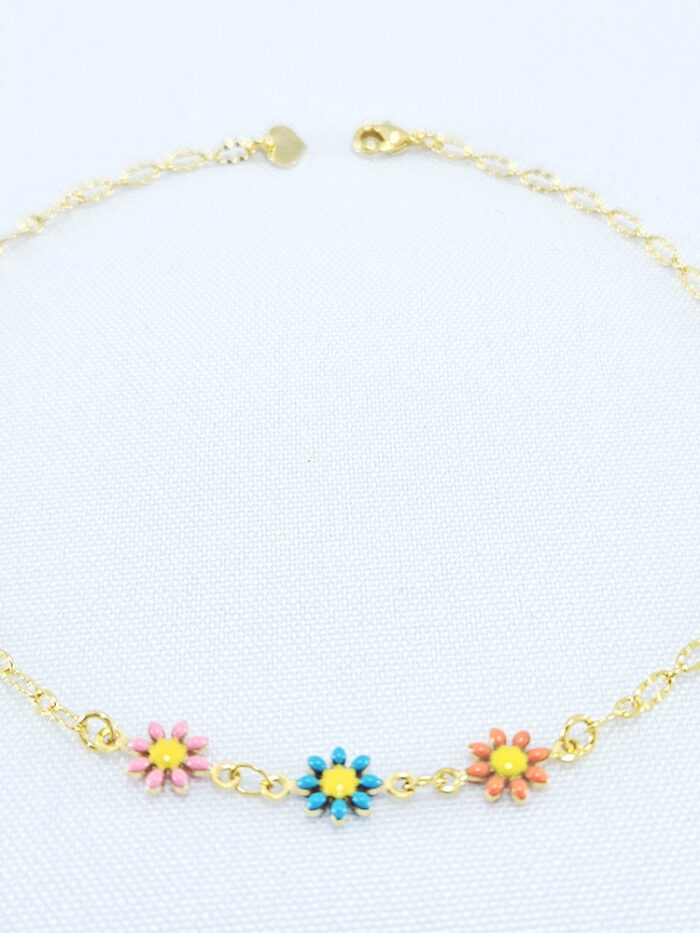 Tornozeleira elos detalhado com flores esmatado colorido