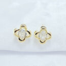 Brinco trevo cristal redor dourado liso