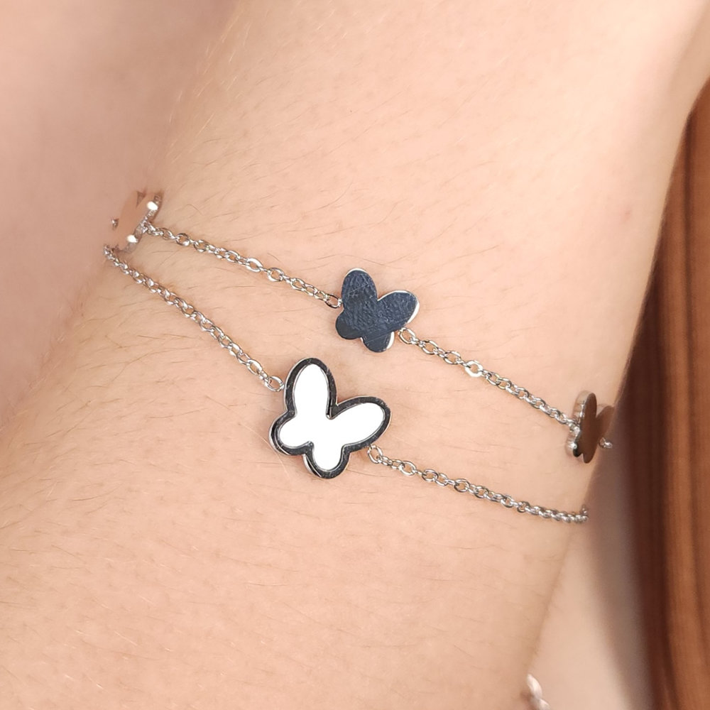 Pulseira dupla borboleta branca