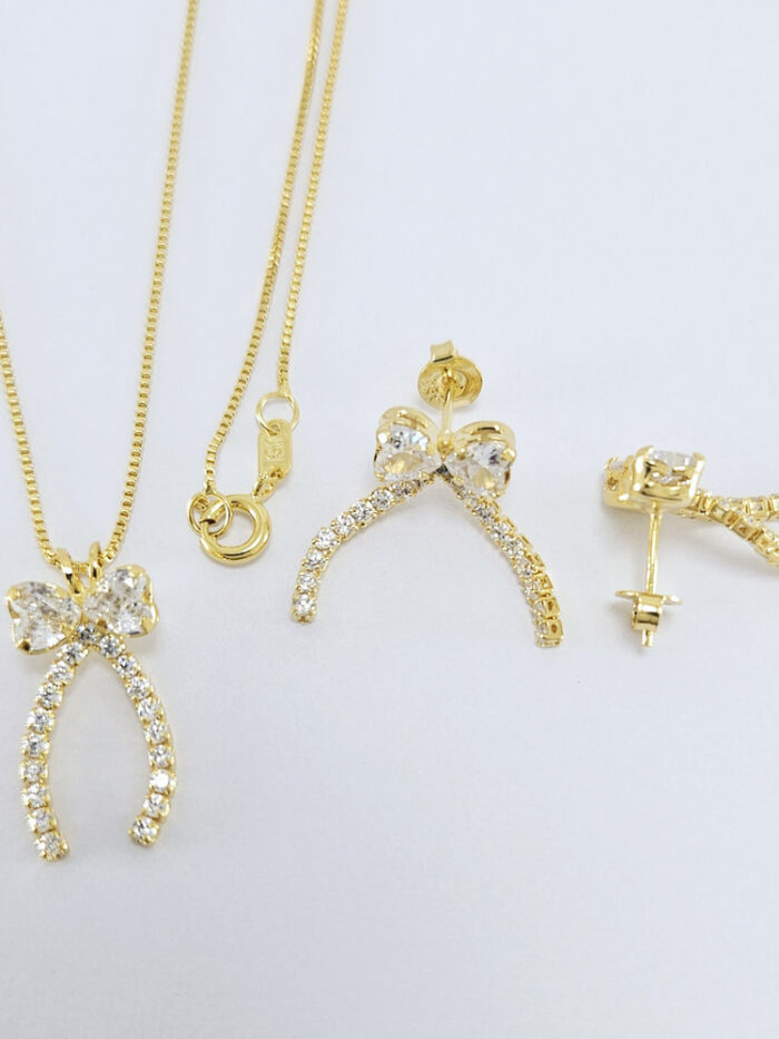 Conjunto laço cristal com fio riviera