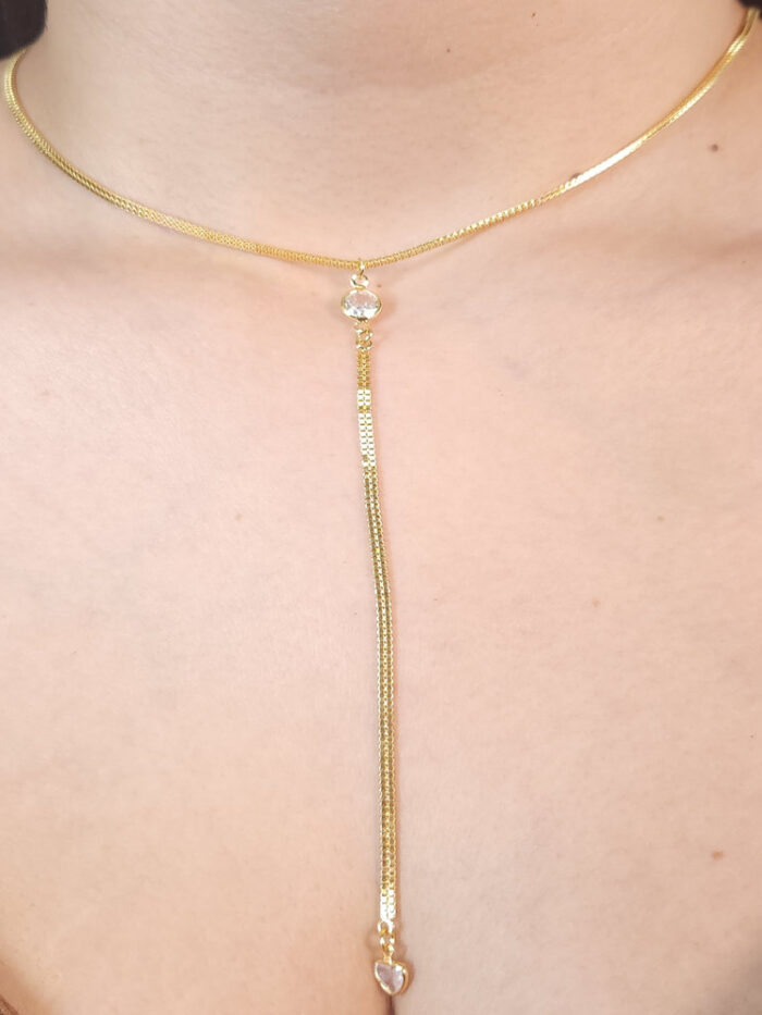 Gargantilha choker fio veneziana duplo com pontos de luz