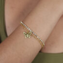 Pulseira dupla fio riviera e elos ovais com borboleta