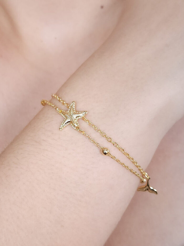Pulseira estrela do mar rabo de sereia concha trabalhados