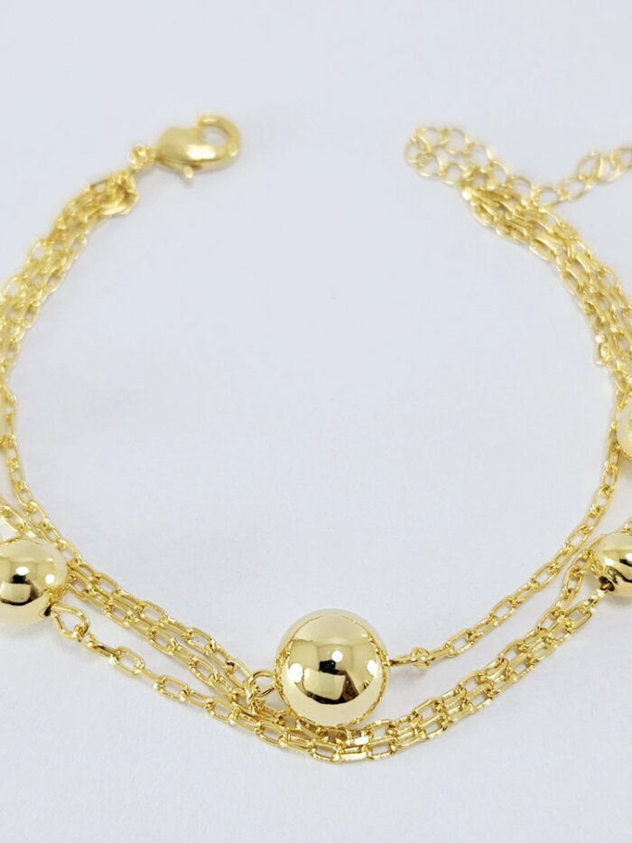 Pulseira dupla  bola dourada
