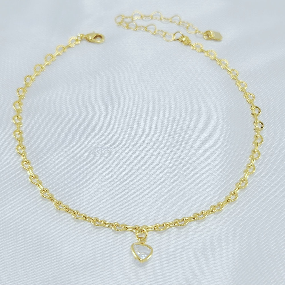 Tornozeleira elos corações detalhado com pedra cristal