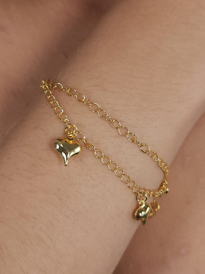 Pulseira dupla coração boleado