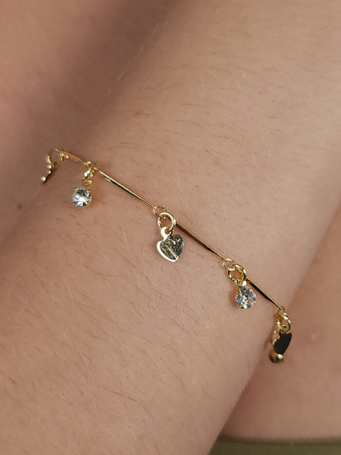 Pulseira elo coração chapeado com ponto de luz