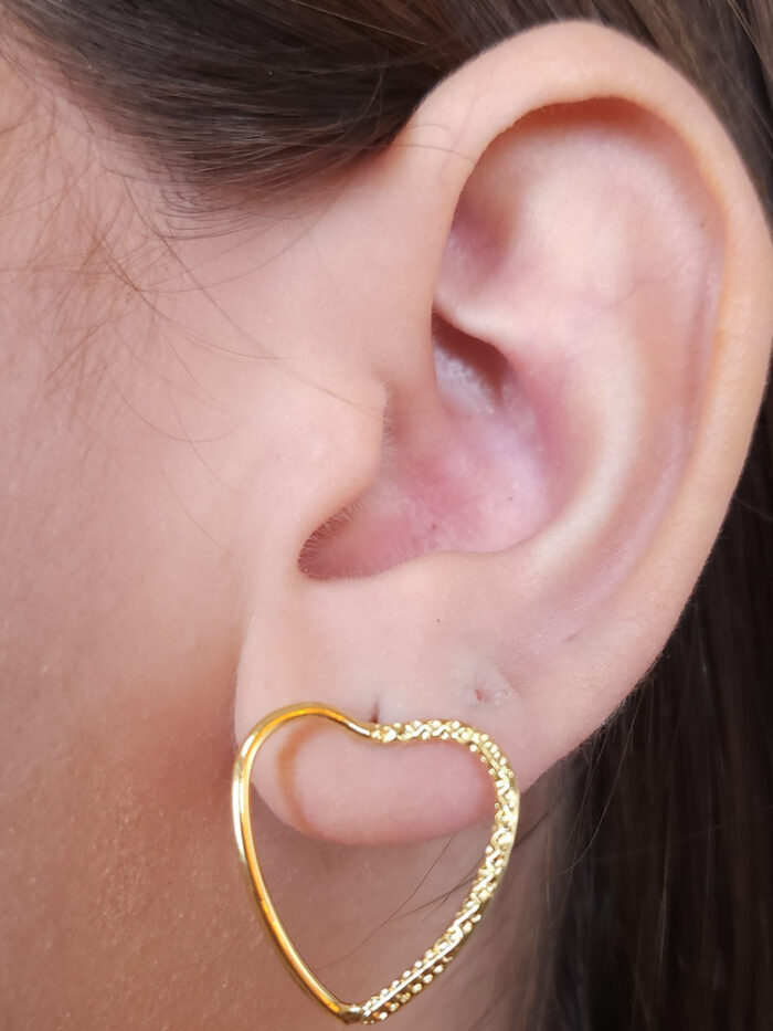 Brinco coraçaõ vazado detalhado