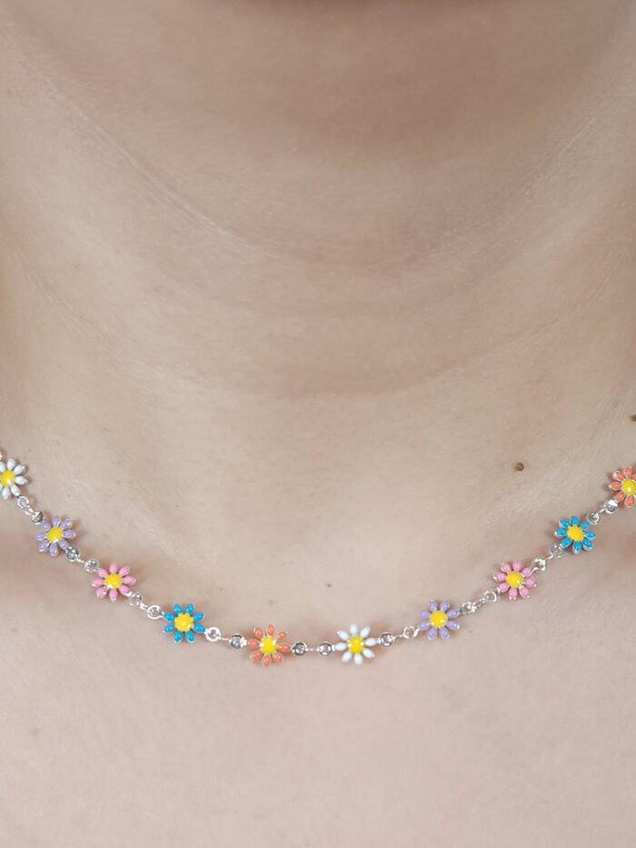 Gargantilha chocker flores colorido