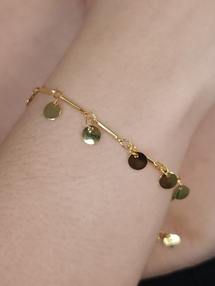 Pulseira elos caninhos com pêndulos redondos lisos