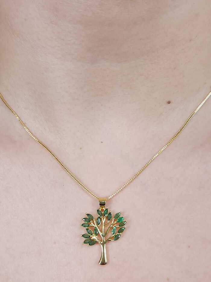 Gargantilha árvore da vida com zircônias verde