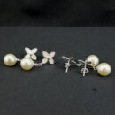 Brinco base flor pêndulo pérola