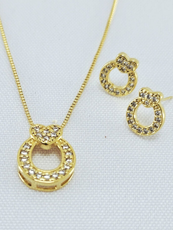 Conjunto circular coração cravejado
