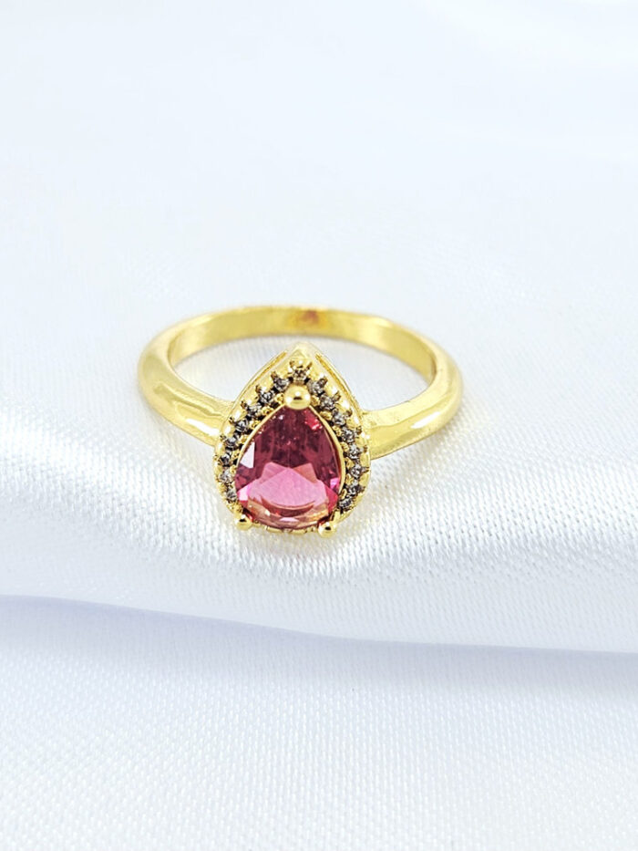 Anel modelo gota pedra cristal rosa pink