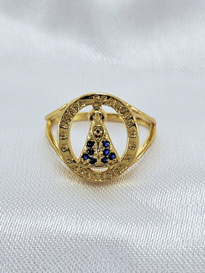 Anel Nossa senhora de aparecida cravejado vazado