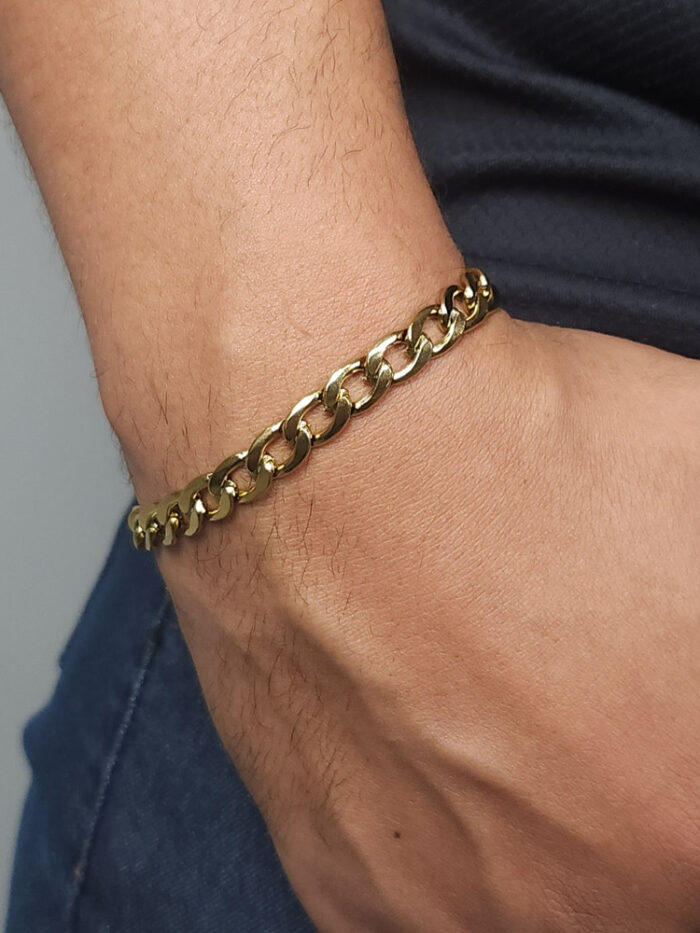 Pulseira masculina elos largos dourado