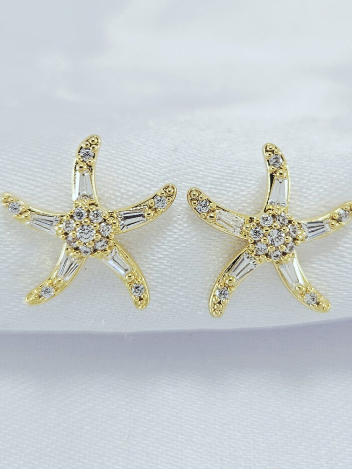 Brinco estrela detalhado com pedras cristais