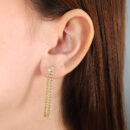 Brinco fio duplo  riviera com pedras navete