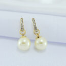 Brinco base cristais com pérola pêndulo