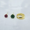 Brinco trio ponto de luz vermelho e verde com argola