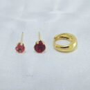 Brinco trio ponto de luz rosa e vermelho com argola