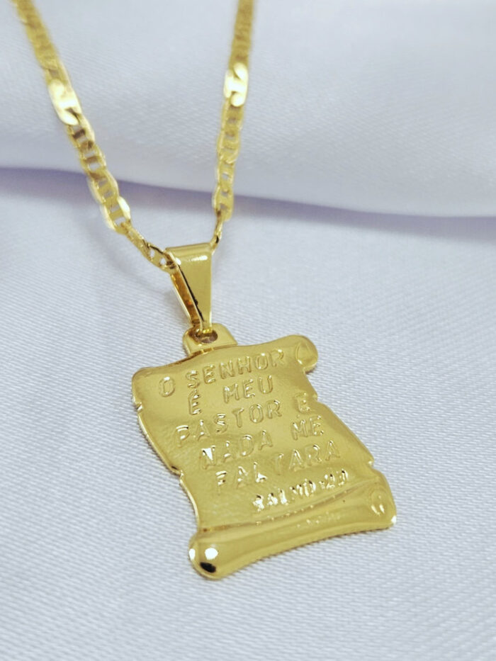 Gargantilha pingente pergaminho SALMO 23