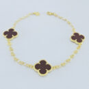 Pulseira elos círculo chapeado com trevo marrom