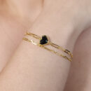 Pulseira dupla elos vazados com coração preto