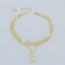 Pulseira dupla com corações vazado e cristal