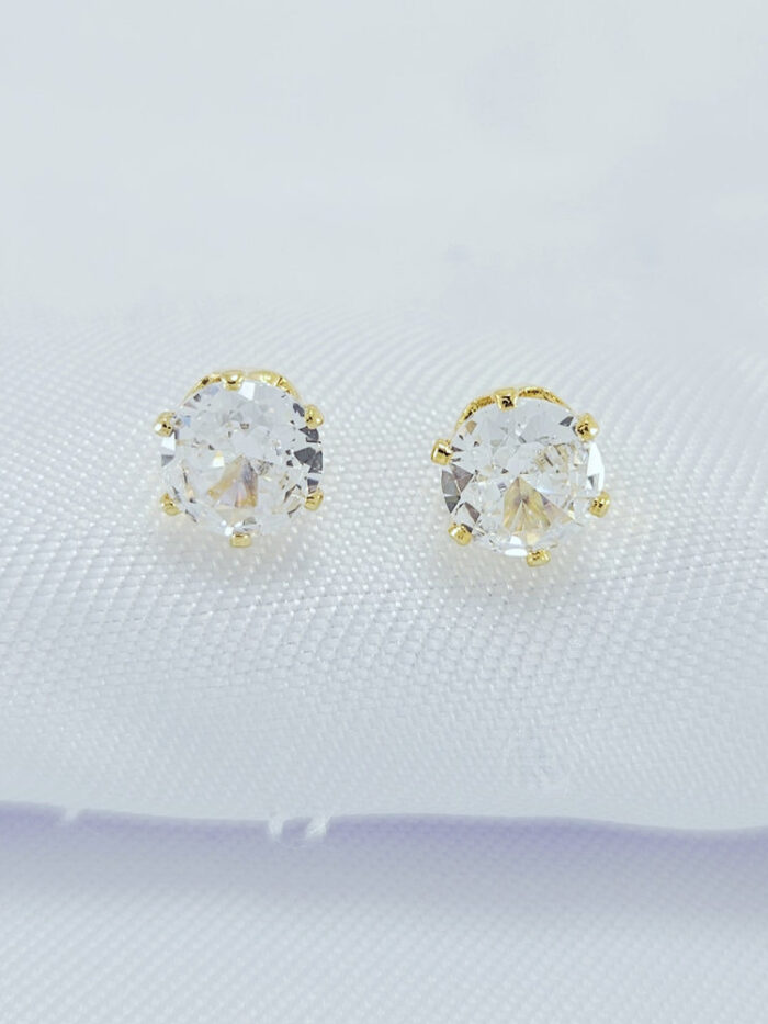 Brinco pedra redondo cristal base dourada