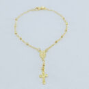 Pulseira terço com bolas douradas