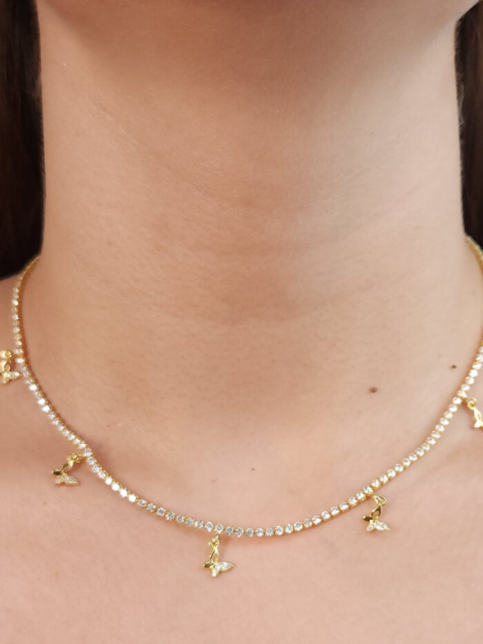 Gargantilha riviera com borboletas cravejada