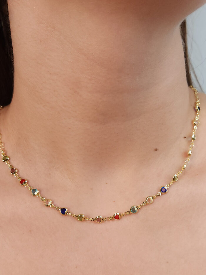 Gargantilha choker corações coloridos