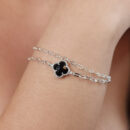 Pulseira dupla elos vazados com trevo