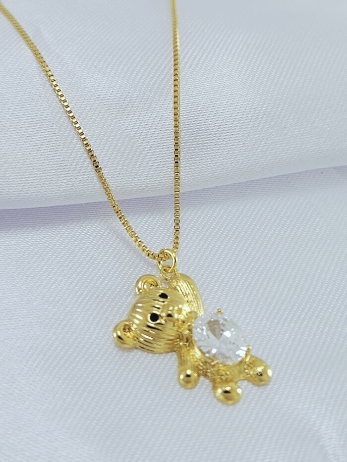 Gargantilha urso com pedra cristal