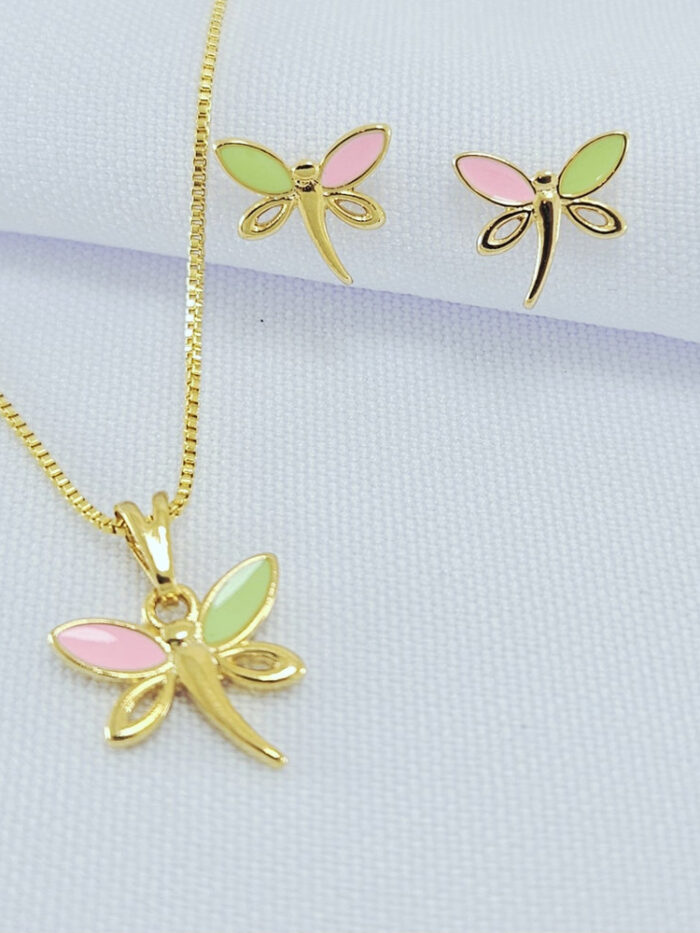 Conjunto infantil libélula colorido vazado