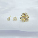 Trio de brincos pontos de luz e flor cristal