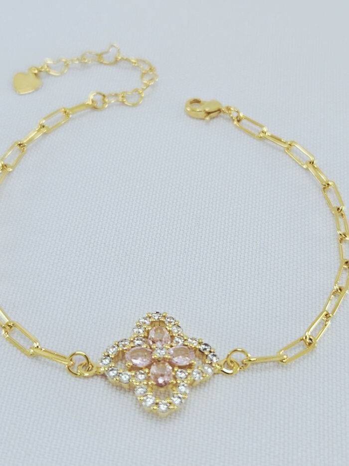 Pulseira elos cartier com flor cravejado