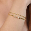 Pulseira dupla elo chapeado detalhe girassol