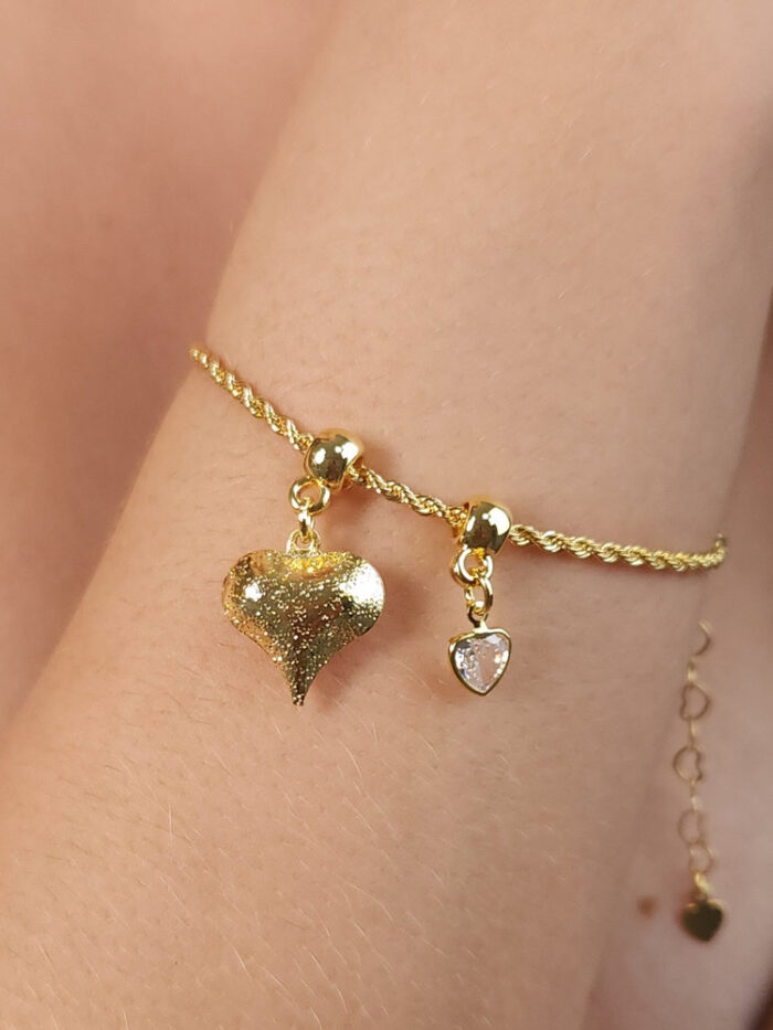 Pulseira coração detalhado pêndulo com ponto de luz