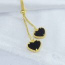 Gargantilha gravatinha coração duplo preto esmaltado