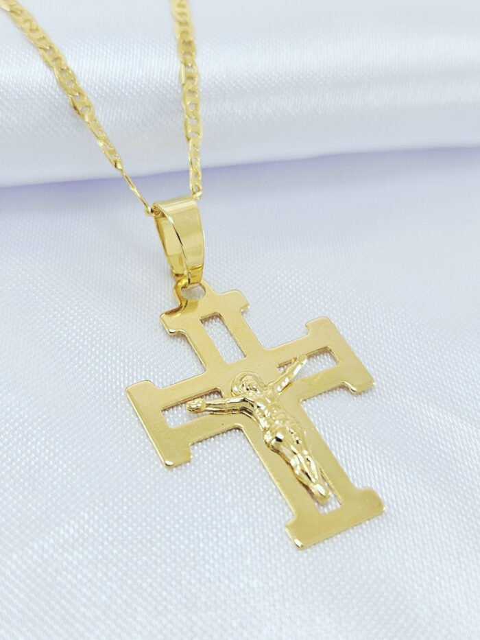 Cordão masculino piastrine com crucifixo vazado