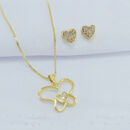 Conjunto coração cravejado e pingente borboleta vazado