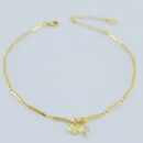 Tornozeleira caninhos dourado com corações pêndulo