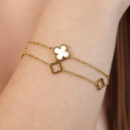 Pulseira dupla trevo branco detalhe vazado