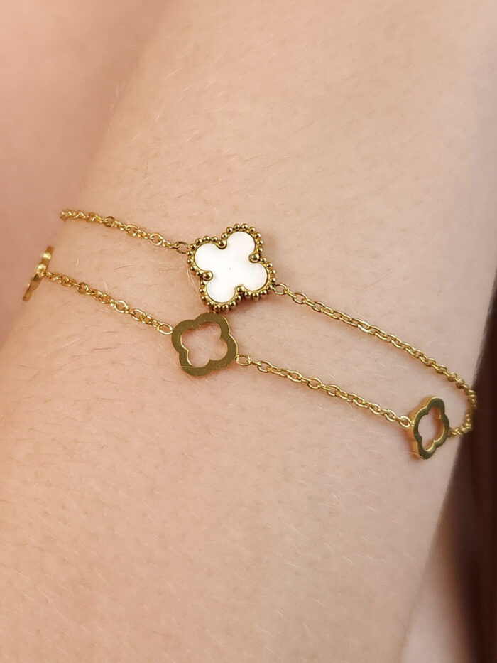 Pulseira dupla trevo branco detalhe vazado
