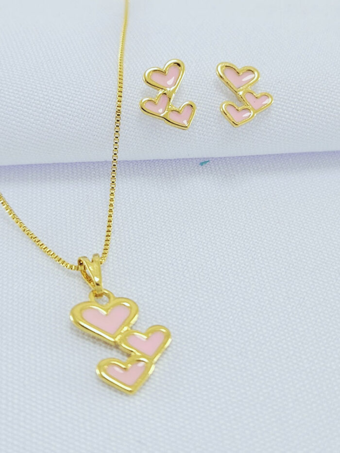 Conjunto três corações rosa